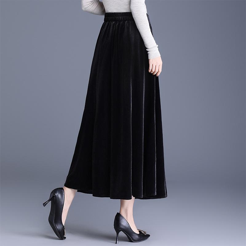 Taillenhoher schlanker Rock mittlerer und langer Rock Temperament goldener Samt A-Linien-Rock Damen Herbst und Winter Rock für Frauen mittleren Alters vertikal