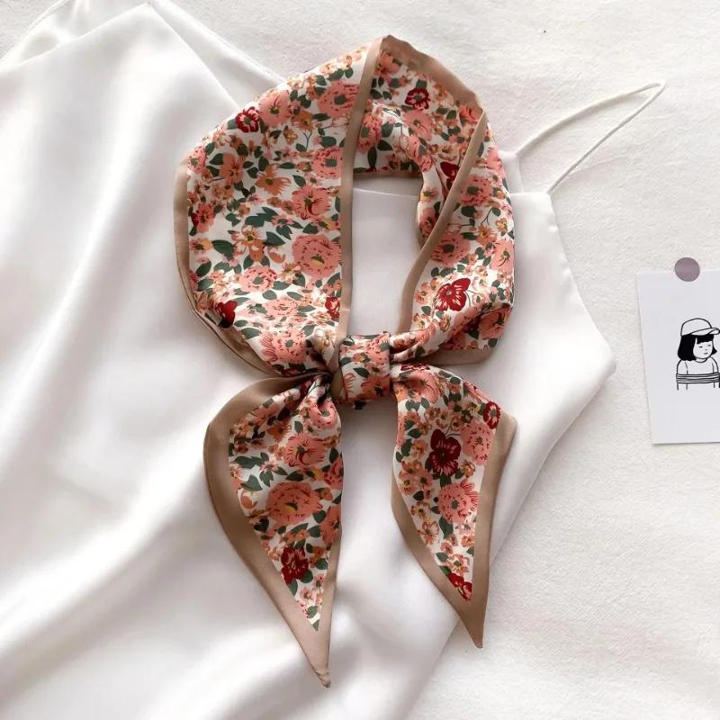 Silk Long Scarf Women Leopard Flamingo Print Luxury Hairband Narrow Scarves Small Neckerchief Summer Headband Ribbons Female