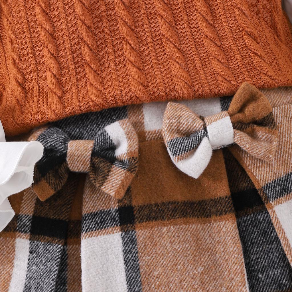 Spring and Autumn Children's Casual Long-sleeved Shirt + Plaid Skirt + Sweater Vest Three-piece Suit
