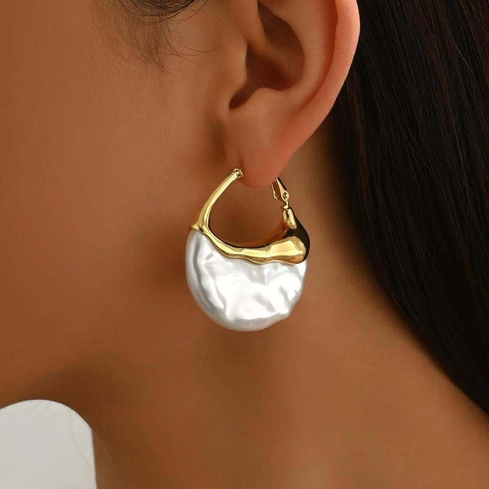 Elegant Pearl Pendant Danglers Irregular Shape Bag Shape Eardrops Hoop Earrings Girls Jewelry