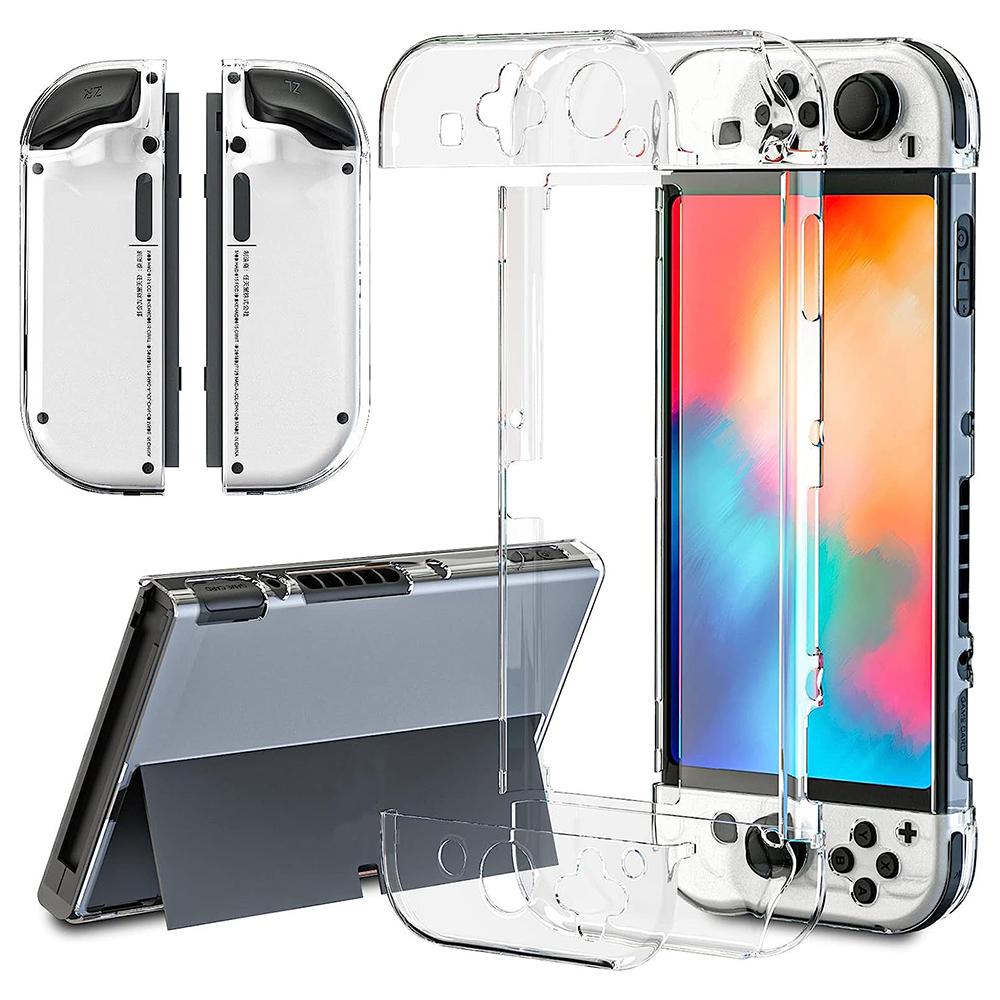 For Nintendo Switch OLED Crystal Clear Case with Stand Game Console Protective Cover Shell