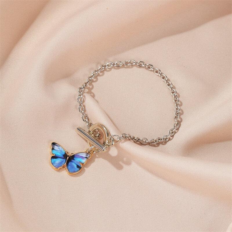 Blue Purple Butterfly Necklace for Women Trendy Simple Dangle Clavicle Chain Metal Necklaces Bracelets Jewelry Gifts