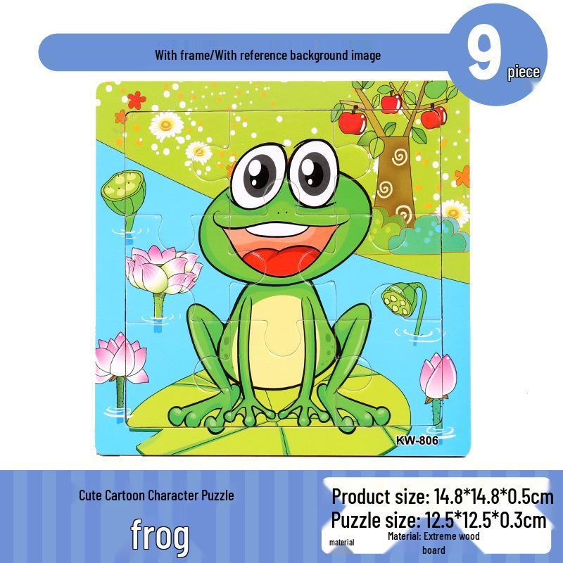 Frühpädagogisches Holztiere-Puzzlebrett für Kinder von 0-3 Jahren - 9-teiliges Lernspielzeug