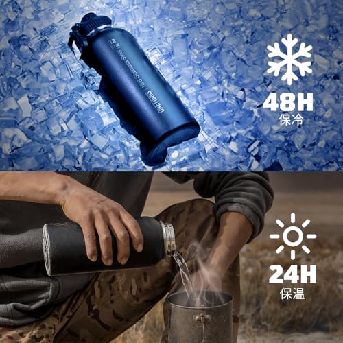 OneTigris 1 Liter Stainless Steel Water Bottle Set with Cover, Vacuum Insulated, Keeps Hot or Cold, Includes 3 Replacement Lids, 2 Straws, and 1 Brush