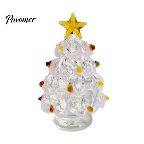 Festive Desktop Ornament Glazed Glass Christmas Tree Figurine, Handcrafted Modern Holiday Table Centerpiece for Display, Colorful Decorative Figurine
