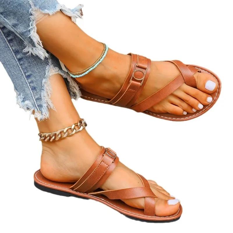Large Flat Toe Flip Flops for Women 2025 New Fashionable and Versatile Solid Color Casual Sandals for Women
