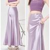 Purple Satin Mermaid Skirt High Waist Bodycon A Line Midi Skirt for Women