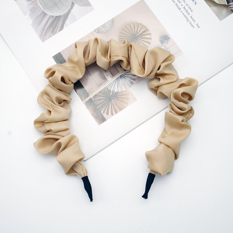 Lystrfac Solid Color Slik Padded Pleated Hairband for Women Fashion Scrunchy Headband Retro Hair Loop Female Hair Accessories