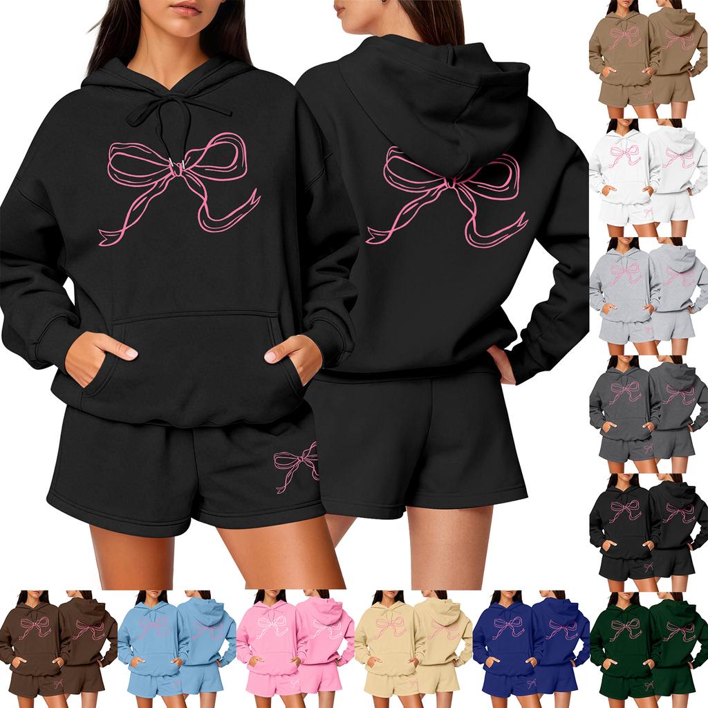 Women's Fashion Casual Long Sleeve Shorts Sports Round Neck Sweatshirt Set