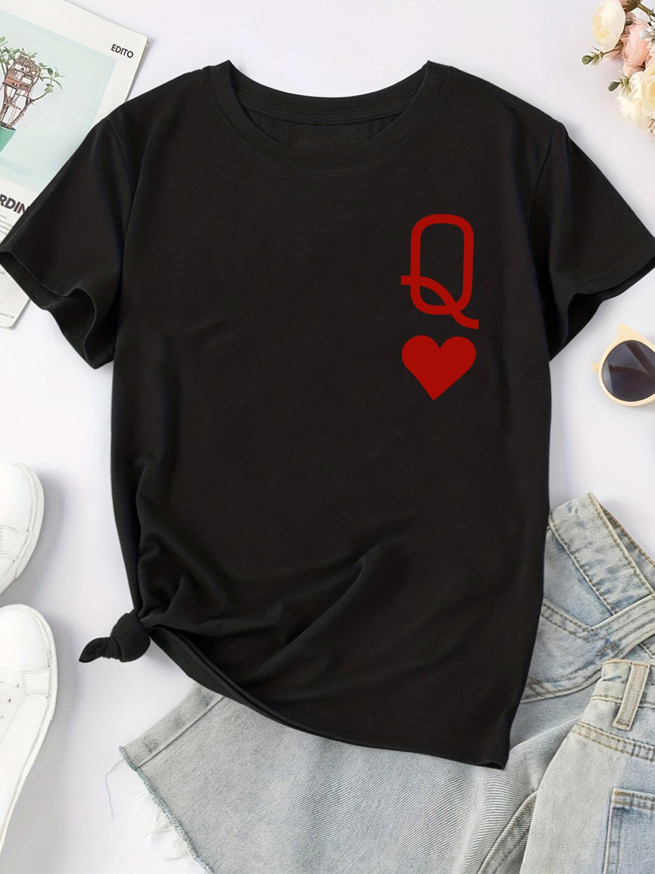 Casual Tshirt Womens Plus Letter Heart Print Short Sleeve Round Neck Harajuku Short Sleeve Casual Aesthetic Clothes S