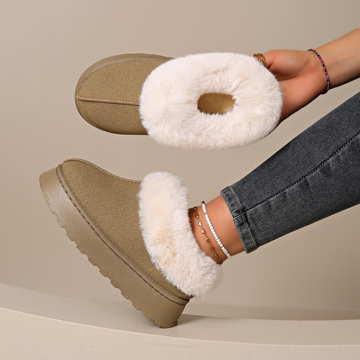 

Fashion Casual Shoes Sport SuedeBotas 2024 Winter New Platform Warm Boots Women Flats Shoes Short Plush Fur Ankle Snow Boots Brown 36 хаки