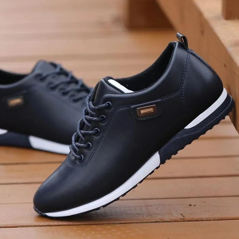 New Men Classic Casual Shoes Business Career Leather Sneakers Male Flat Shoe Outdoor Lightweight Sotf Bottom Walking Shoe Hombre