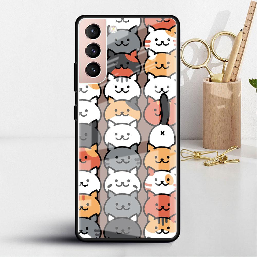 Glass Case For Samsung Galaxy S22 S20 FE S21 Plus Phone Cover S10 5G S9 Note 20 Ultra 10 Lite Shell Cute Dogs Cat Animal