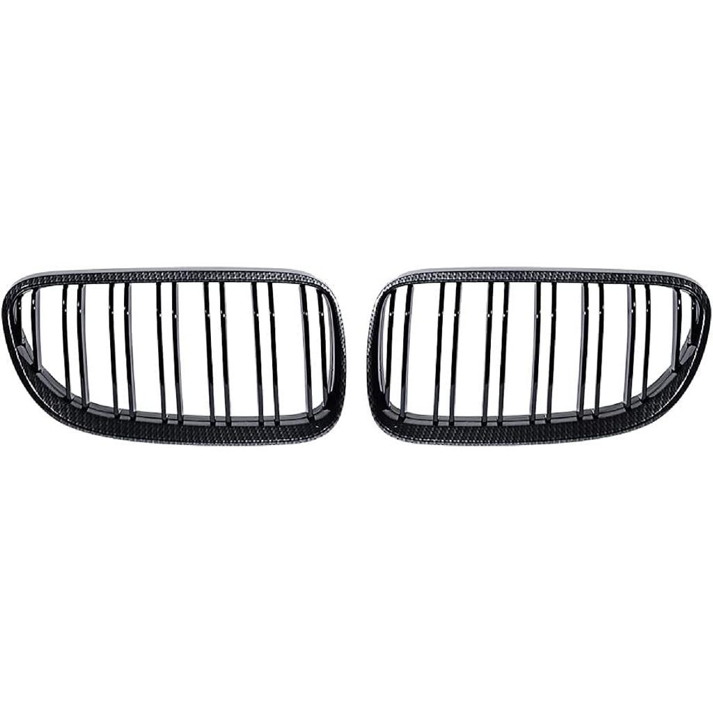 Left Right Glossy Black Carbon Fiber Dual Slats Kidney Grille Grill Compatible with 2011-2013 BMW E92 E93 325i 328i 335i 2-Door LCI, For E92 E93