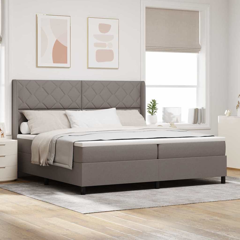 Box Spring Bed with Pillows and Headboard Taupe 200 X 200 Cm Fabric