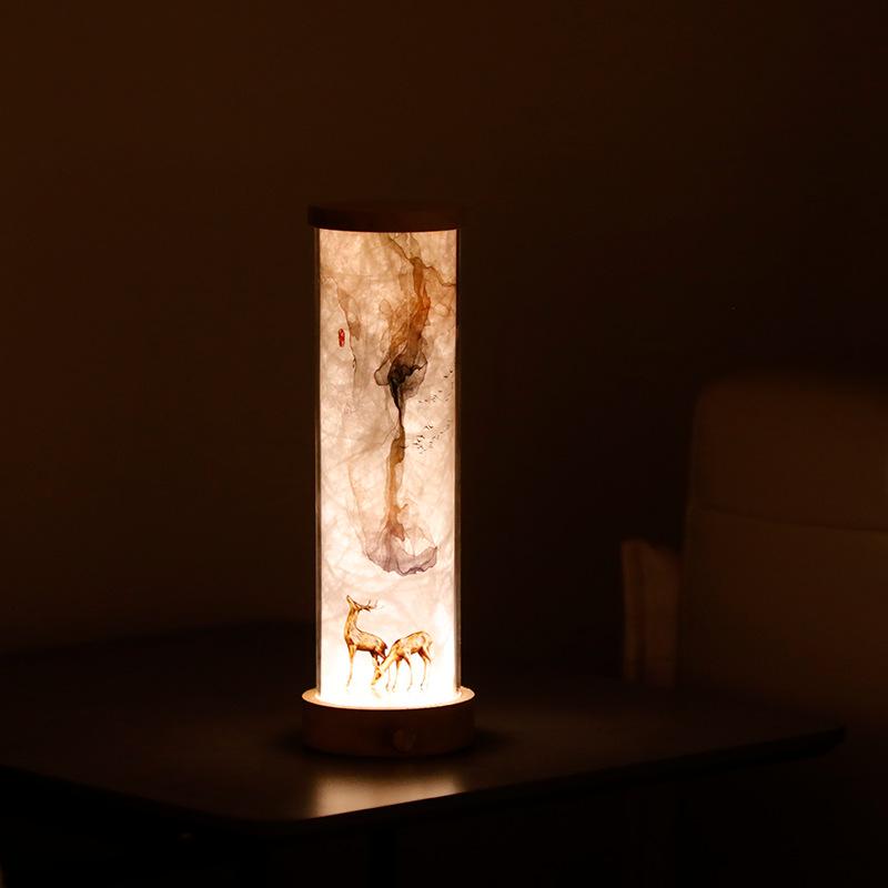 Creative Oriental Style Solid Wood Night Light For Bedroom Living Room Antique Decorative Bedside Lamp Atmosphere Ornaments