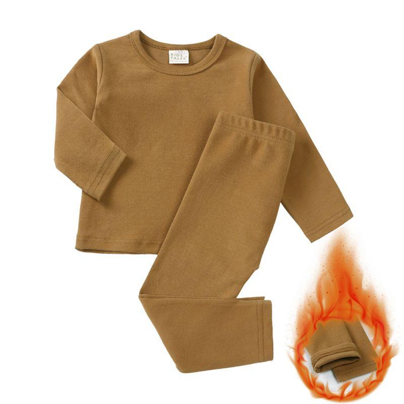 Ensemble de Sous-Vêtements Chauds Longs de Couleur Unie pour Enfants de 1 à 9 Ans Haut à Manches Longues et Pantalon Ensemble de Pyjama