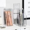 Clear Acrylic Desktop Organizer: Dustproof Pen & Makeup Brush Holder with Lid.