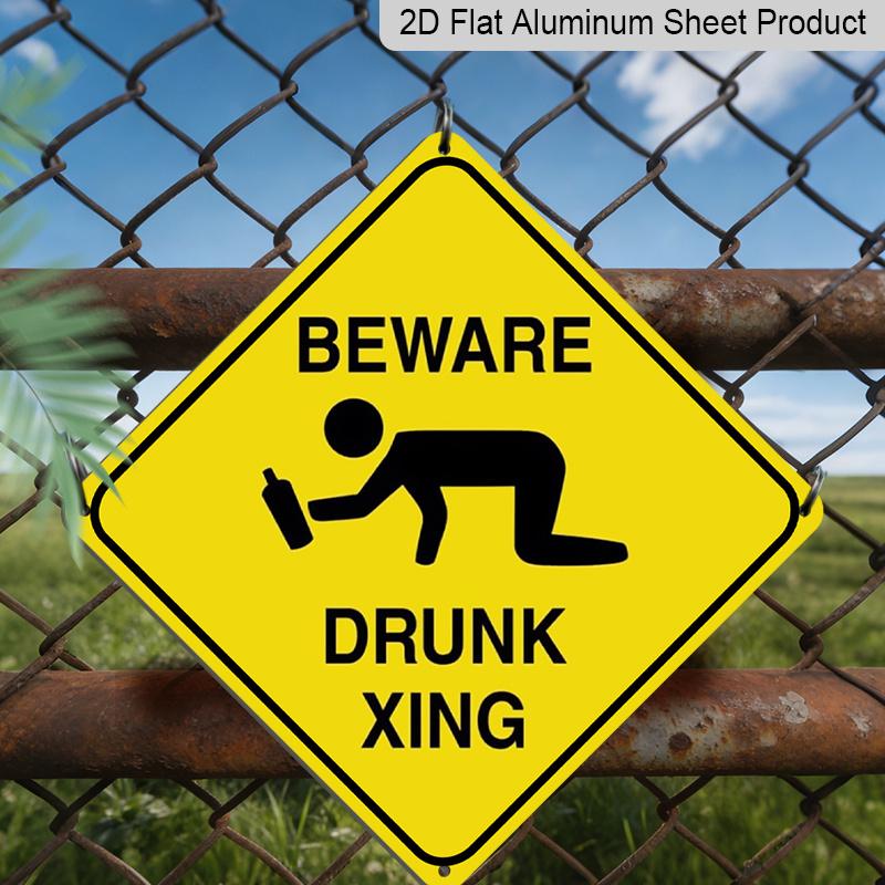 

2D Flat 1pc, Beware Drunk Xing Crossing Sign - Funny Warning Metal Plaque, Diamond-Shaped Road Sign with Staggering Design, Durable Iron 20*20cm