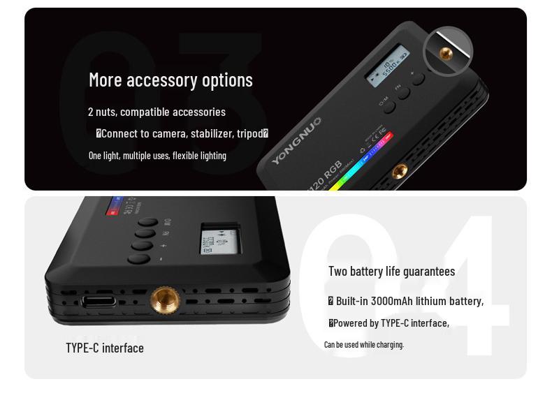 Yongnuo YN120RGB Portable RGB Pocket Light with Adjustable Color Temperature for Live Broadcast, LED Fill, Vlog, and Atmosphere Lighting