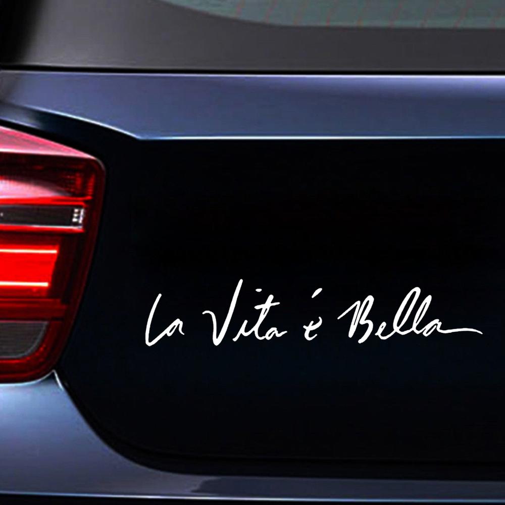 1ks černo/bílá auto vinylová samolepka Život je krásný Stylingové obtisky La Vita E Bella 22 cm x 4,5 cm