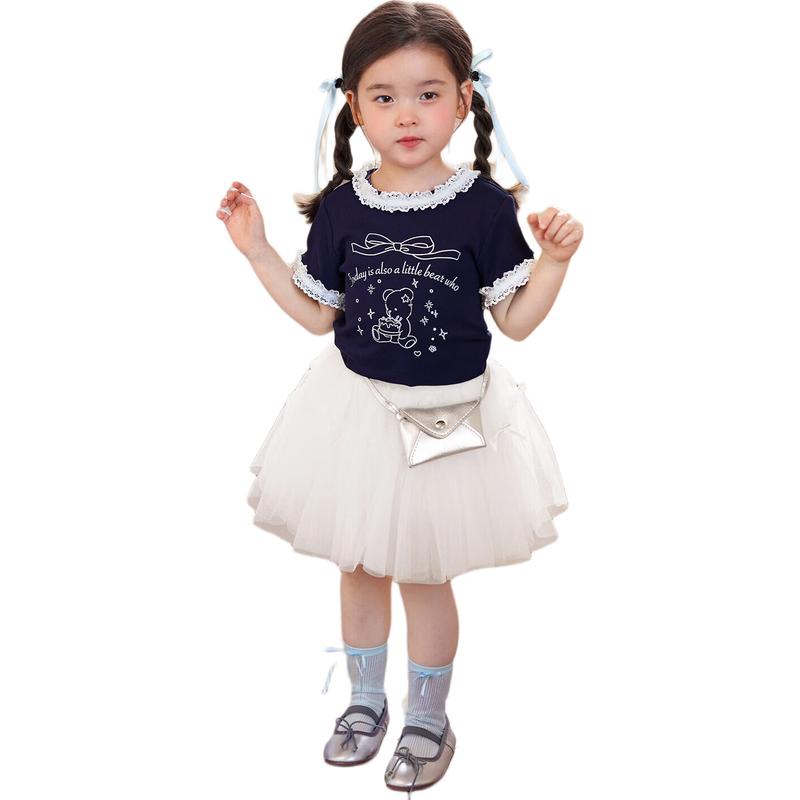 LUSON Baby Girl Lace Trim Short-Sleeve T-Shirt 120