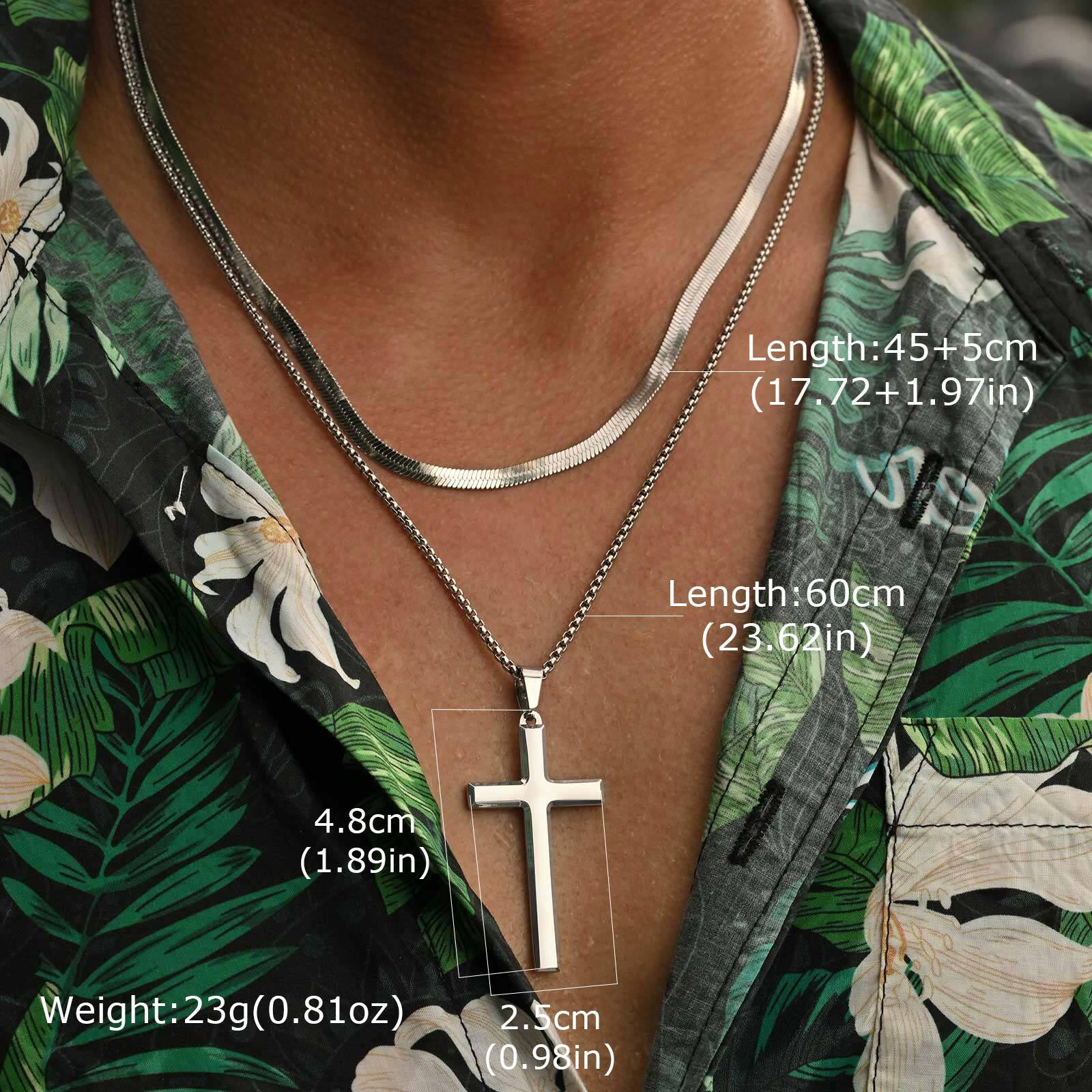 

Vnox Cool Layered Box Blade Chain Necklaces Set, Stainless Steel Cross Pendant For Men, Colorfast Male Collar