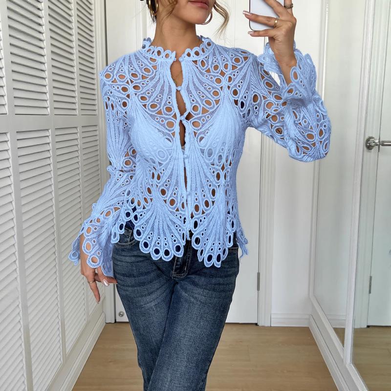 Women's Autumn Knit Lace Bell Sleeve Top