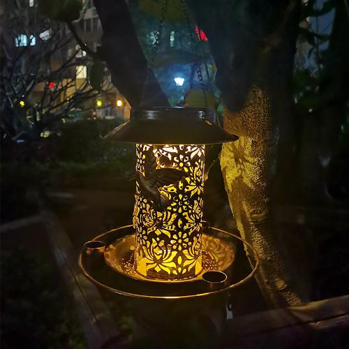 Luxury Outdoor Courtyard Garden Tree Hanging Lamp, Iron Art Hanging Decoration, Feeding Solar Powered Bird Feeder