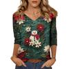 Women's Tops Three-quarter Sleeve Shirt V-neck Loose Casual Shirt Print T-shirt