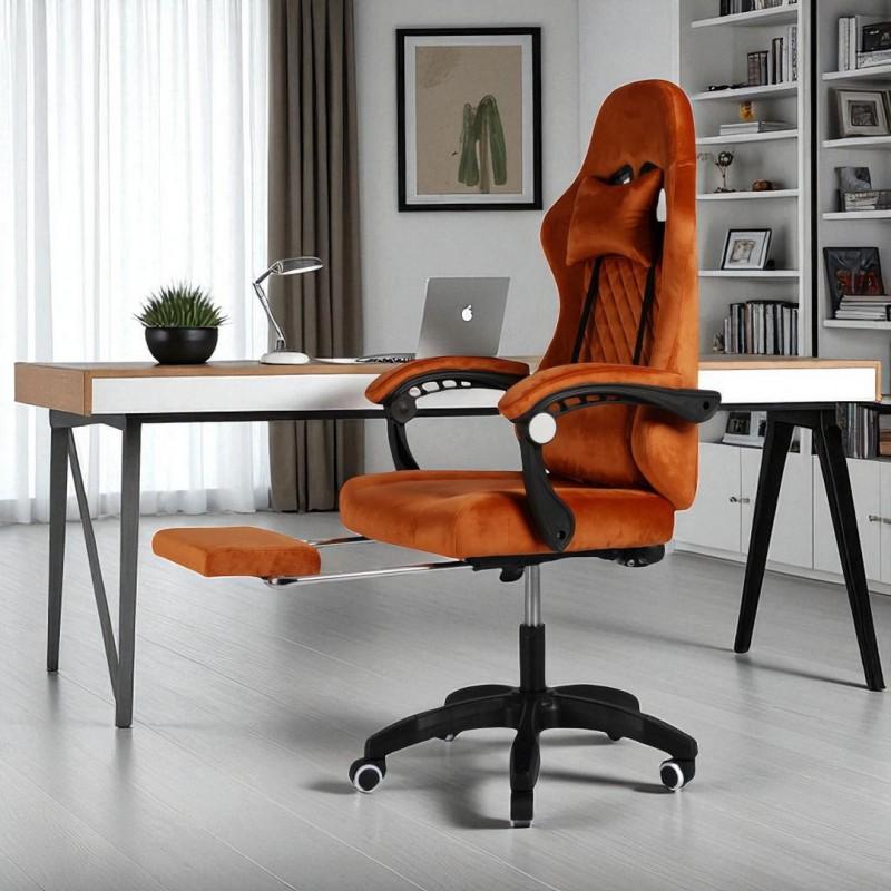 Swivel Armchair With Footrest And Massager Velour Comfortable For Player Xl