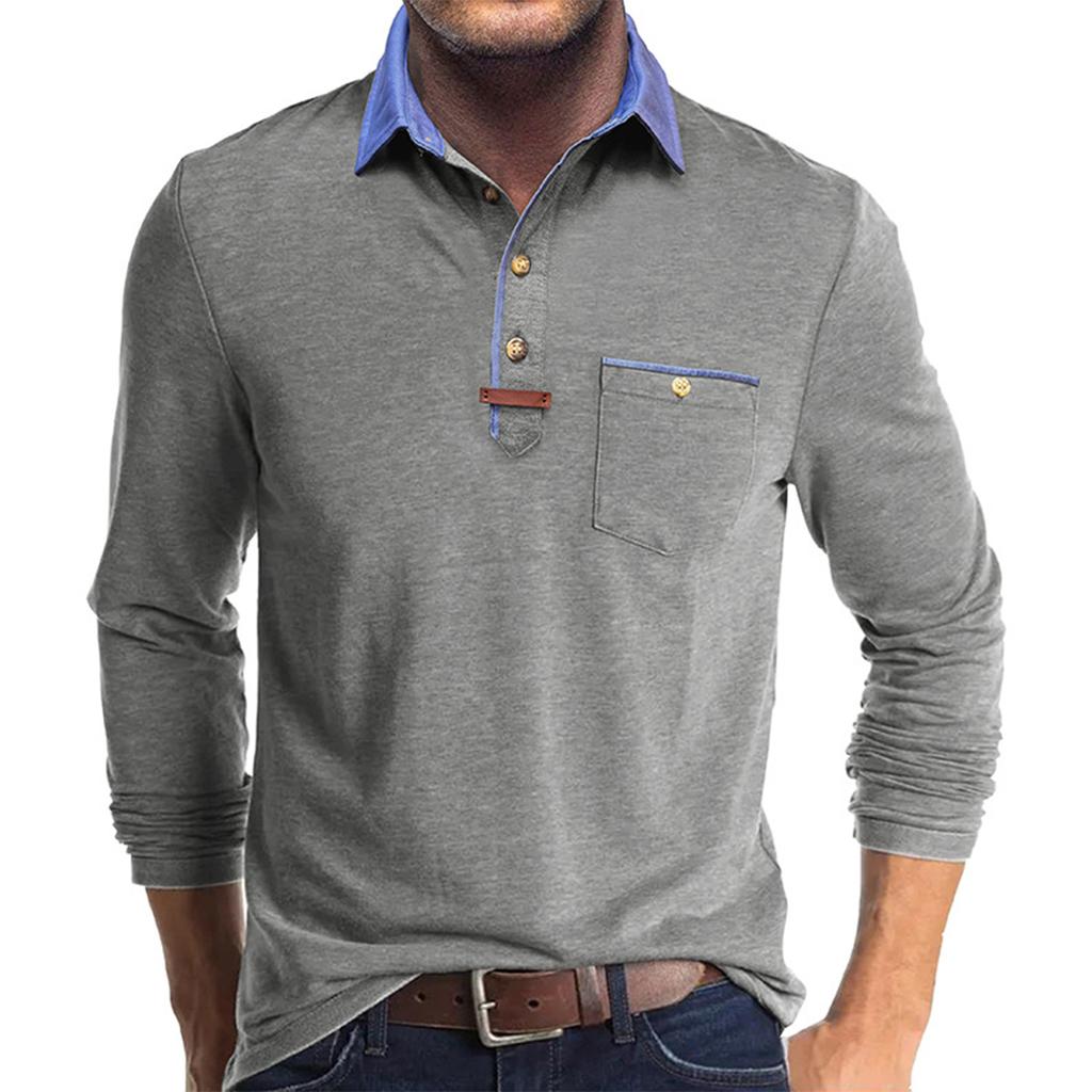 Men'S Button Up Long Sleeved Fashionable Casual Sports Top