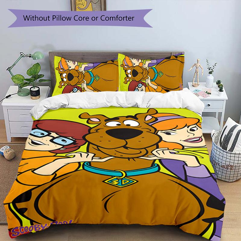 Scooby Doo 3pcs Bedding Set Duvet Cover Closure Includes 1 Duvet Cover & 2 Pillowcases for All Seasons Bedroom Home Dorm Decor