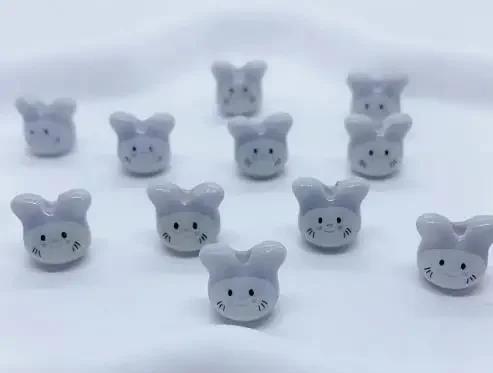 DW19 10PCS 12mm Cute Mini Cartoon Rabbit Beads Spacer Beads Charm Jewelry Making DIY Bracelet Necklace Material Accessories