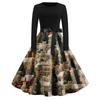 Women's Fashion Round Neck Slim-Fit Christmas Print Long-Sleeved Dress