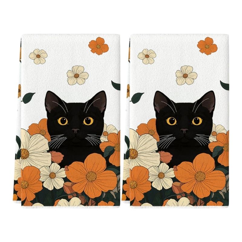 Lovely Cats Pattern Kitchen Towel Soft Microfiber Fabric Cleaning Rag Home Decoration Accessory