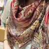 Bysifa|Red Gold Women Silk Scarf Shawl Fall Winter Plaisley Design Large Square Scarves Hijiabs Fashion Summer Beach Cover-Ups