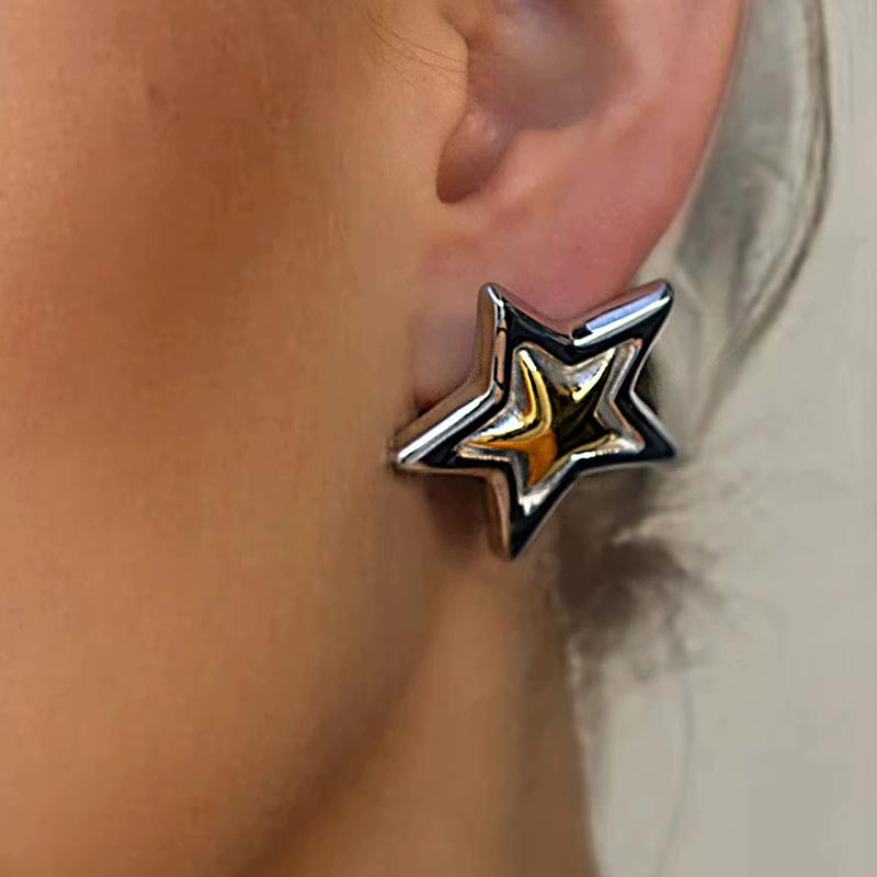 Stainless Steel Delicate Star Shaped Stud Earrings for Women Geometric Metal Smooth Earrings High Quality Waterproof Jewelry