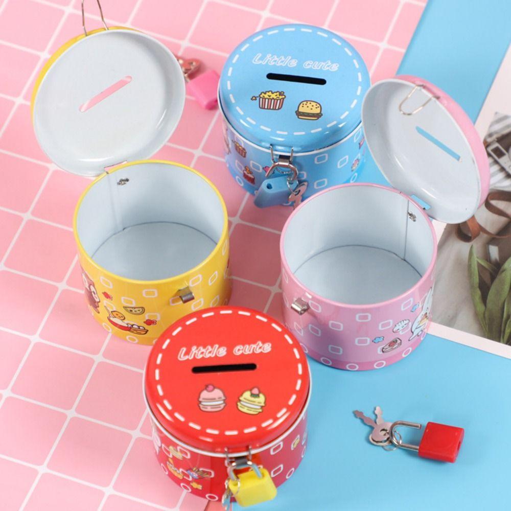 Cute Cartoon Piggy Bank With Iron Lock Metal Piggy Bank Cylinder Saving Box  Birthday Party