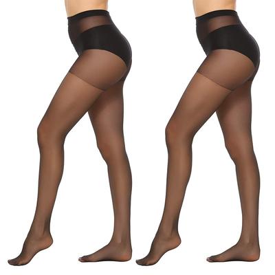 2 Stuks Dames Doorzichtige Panty's 20D Controle Top Panty's Met Verstevigde Tenen Hoge Taille Hoge Elasticiteit Anti-Haak Kousen Kousen