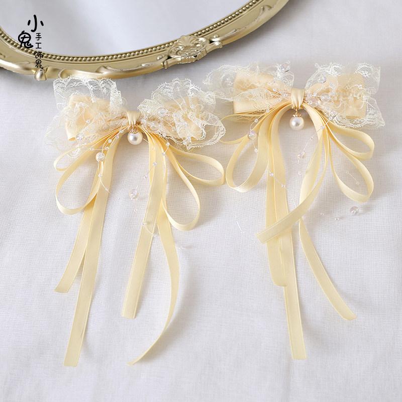 Top Hat Flat Hat Kc Hairpin Hair Accessories for Women Original Milk Yellow Lolita Bow Elegant Doll Headband