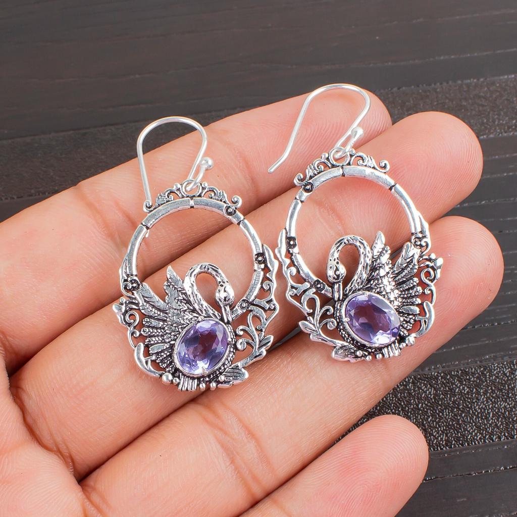 Purple Iolite Gemstone 925 Sterling Silver Jewelry Drop/Dangle Earrings 1.64" CE-2-16