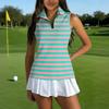 Women Sleeveless Golf Polo Shirt Zip Collar Striped Print Athletic Tank Top for Outdoor Sports Casual Wear