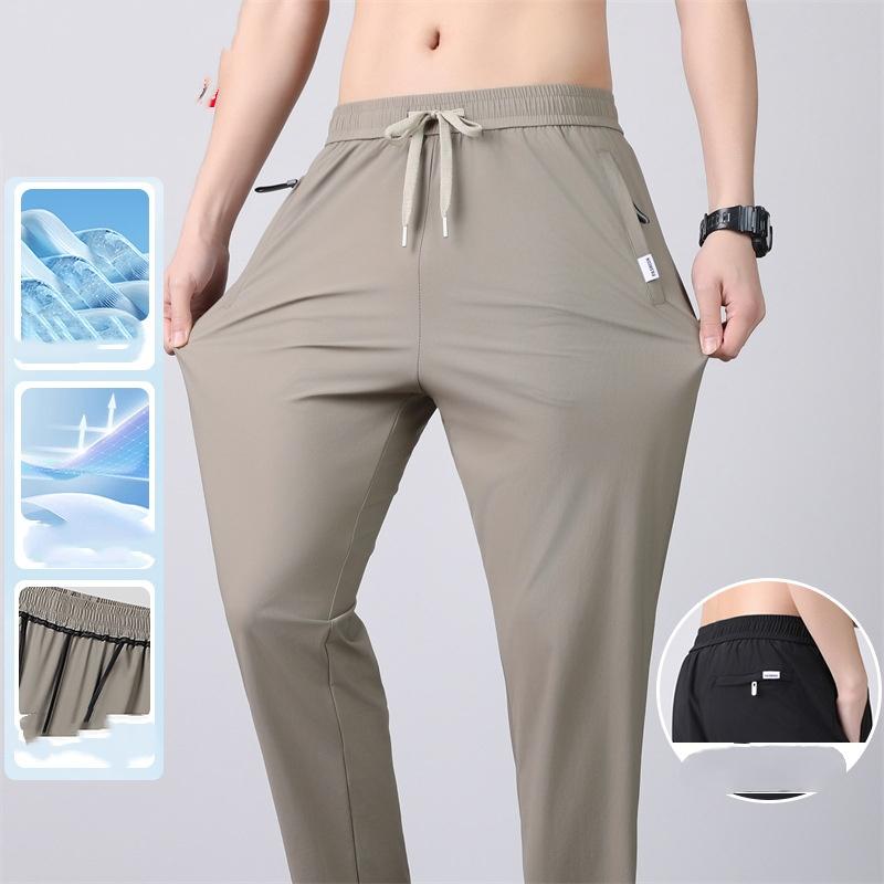 

Mens Stretch Casual Pants Elastic Waist Sweatpants Ice Silky Comfortable Pants Wrinkle Resistant Running Slacks M