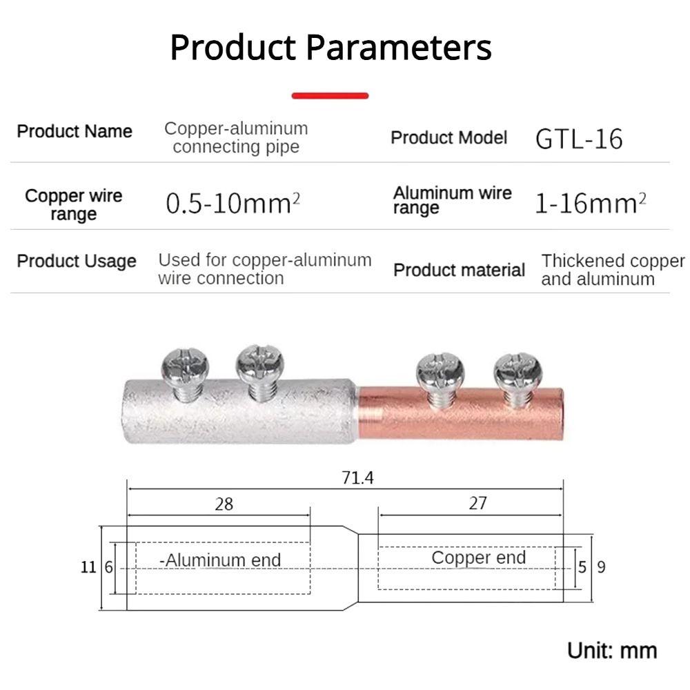 1Pcs Docking Terminal Copper-aluminum Transition Tube Cable Wire Connector GTL-16 GTL-25 GTL-35 Transition Joint Splice Sleeve