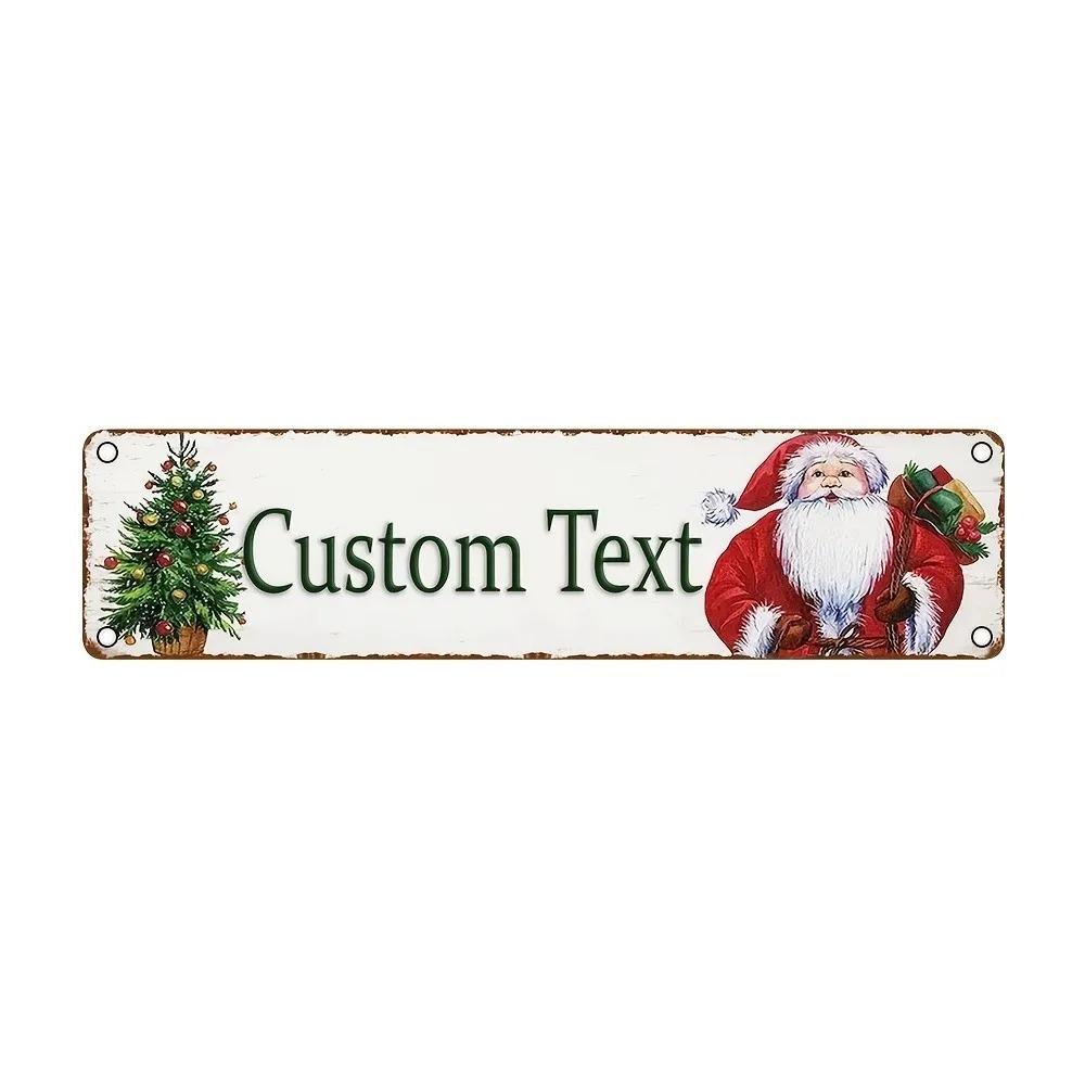 16x4In 2D Flat Classic Santa Aluminum Sign Custom Text Christmas Wall Decor