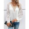 Autumn Women's Long Sleeved V-neck Patchwork Hollow Lace Perspective Casual T-Shirts Women’s