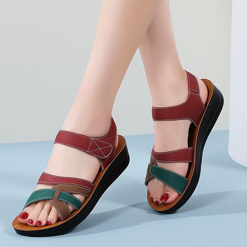 

Женские летние нарядные туфли на низком танкетке, удобные повседневные сандалии на плоской подошве для прогулок, отдыха, с поддержкой свода стопы, с открытым носком, на платформе, пляжная обувь для женщин 43