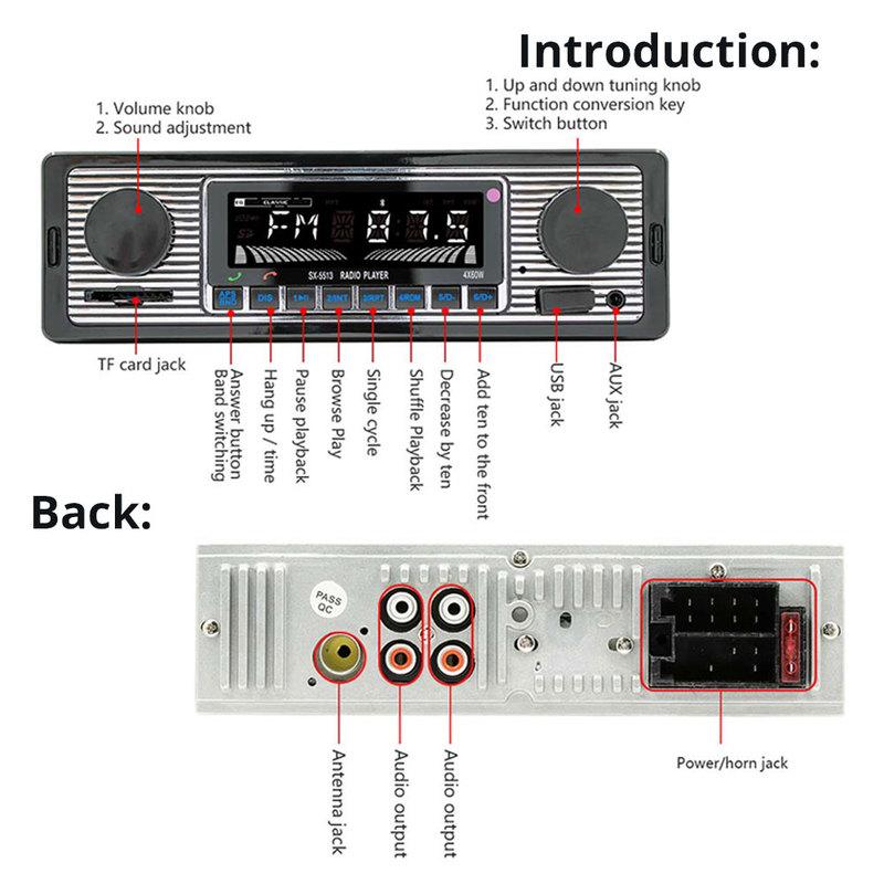 1Din MP3 Car Radio Bluetooth Vintage Dual Knob Player Support FM AUX EQ SD Card 12V Multimedia Stereo Head Unit USB TF Player