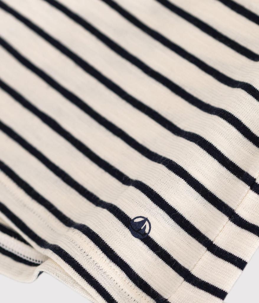 Bomullskant Kortermet Klippet og Sydd A09ZO Melkehvit 18 Måneder 81cm [Petit Bateau] Hvit/Marineblå